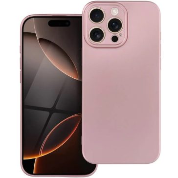   Apple iPhone 16e / 17e, Szilikon tok, mikrofiber plüss belső, csillogó hátlap, Metallic Case, rózsaszín