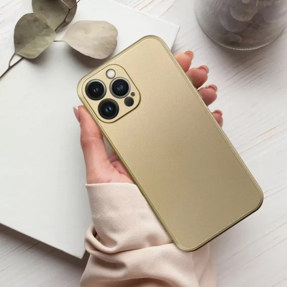 Samsung Galaxy A25 5G SM-A256B, Szilikon tok, mikrofiber plüss belső, csillogó hátlap, Metallic Case, arany