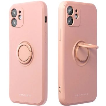   Apple iPhone 15, Szilikon tok, stand, telefontartó gyűrű, Roar Amber, rózsaszín