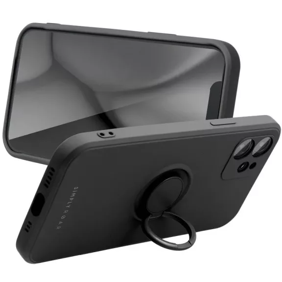 Apple iPhone 15 Plus, Szilikon tok, stand, telefontartó gyűrű, Roar Amber, fekete