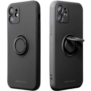   Apple iPhone 15 Pro, Szilikon tok, stand, telefontartó gyűrű, Roar Amber, fekete