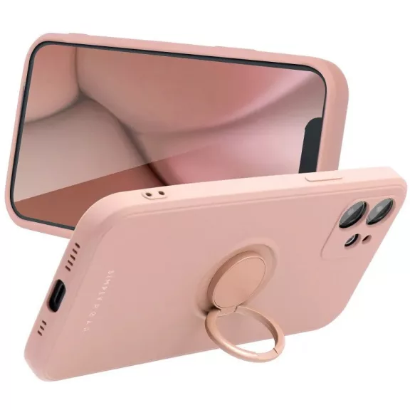 Apple iPhone 15 Pro, Szilikon tok, stand, telefontartó gyűrű, Roar Amber, rózsaszín