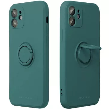   Apple iPhone 15 Pro, Szilikon tok, stand, telefontartó gyűrű, Roar Amber, zöld