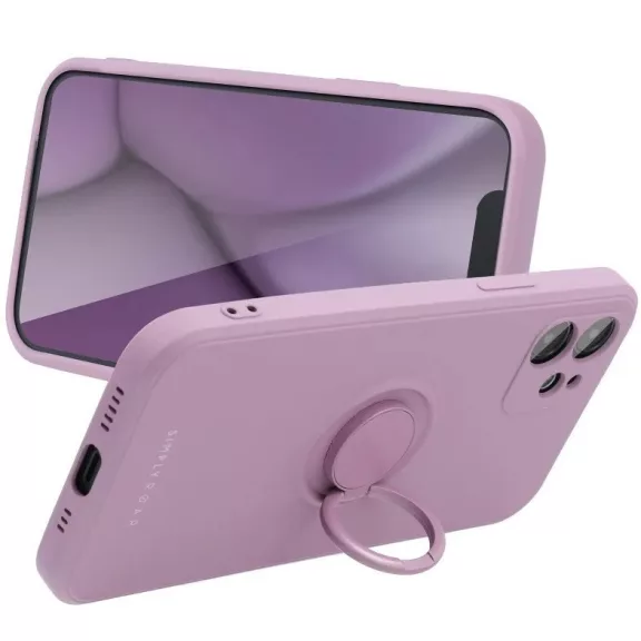 Apple iPhone 15 Pro Max, Szilikon tok, stand, telefontartó gyűrű, Roar Amber, lila