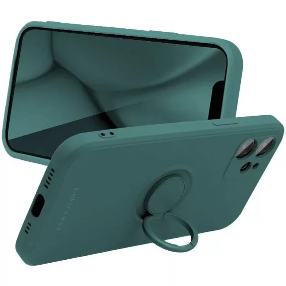 Apple iPhone 16 Pro, Szilikon tok, stand, telefontartó gyűrű, Roar Amber, zöld