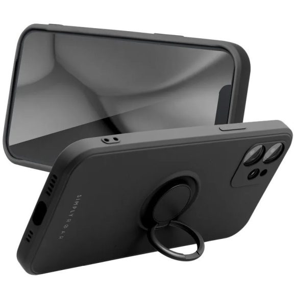 Apple iPhone 17 Pro, Szilikon tok, stand, telefontartó gyűrű, Roar Amber, fekete