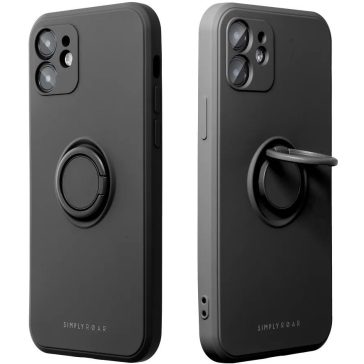   Apple iPhone 17 Pro Max, Szilikon tok, stand, telefontartó gyűrű, Roar Amber, fekete