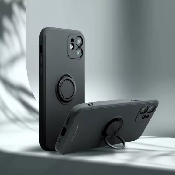 Samsung Galaxy A15 4G / A15 5G SM-A155F / A156B, Szilikon tok, stand, telefontartó gyűrű, Roar Amber, fekete