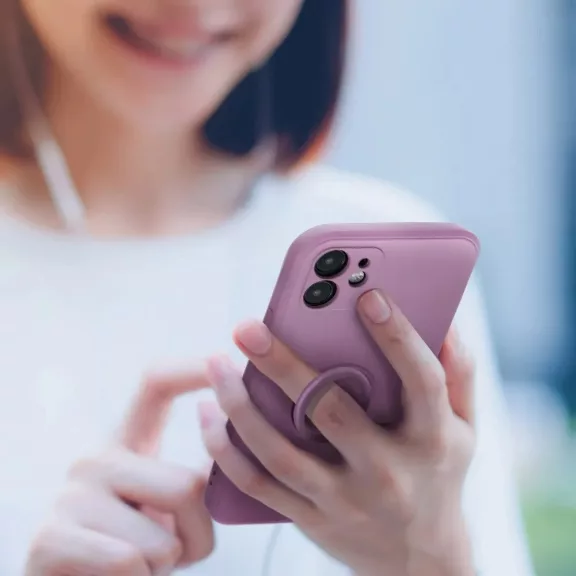 Samsung Galaxy A15 4G / A15 5G SM-A155F / A156B, Szilikon tok, stand, telefontartó gyűrű, Roar Amber, lila