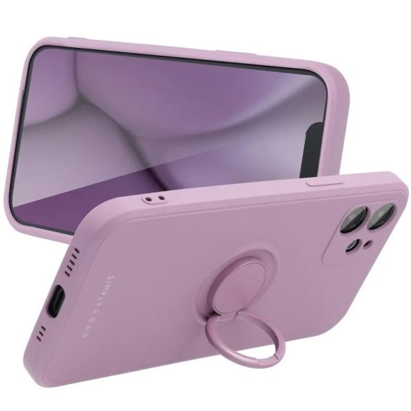 Samsung Galaxy S25 Plus SM-S936, Szilikon tok, stand, telefontartó gyűrű, Roar Amber, lila