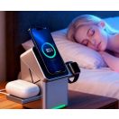 Univerzális vezeték nélküli töltő állomás 3in1, Qi Wireless, 15W, asztali tartó, mágneses, forgatható, Magsafe kompatibilis eszközökhöz, Geometric Charger, ezüst