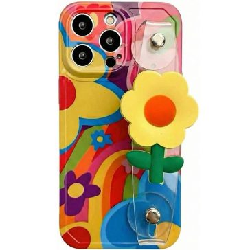   Apple iPhone 13, Szilikon tok, kézpánttal, virág minta, Flower Case, mintás