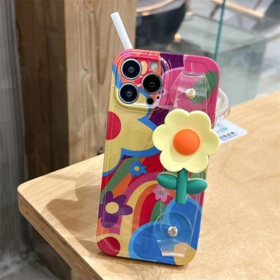 Apple iPhone 13, Szilikon tok, kézpánttal, virág minta, Flower Case, mintás