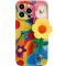 Apple iPhone 15 Pro, Szilikon tok, kézpánttal, virág minta, Flower Case, mintás