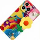 Apple iPhone 15, Szilikon tok, kézpánttal, virág minta, Flower Case, mintás