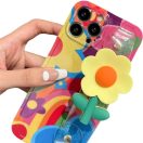 Apple iPhone 16, Szilikon tok, kézpánttal, virág minta, Flower Case, mintás