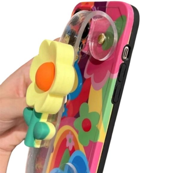 Apple iPhone 16, Szilikon tok, kézpánttal, virág minta, Flower Case, mintás