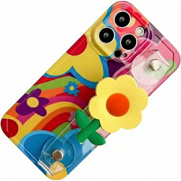 Apple iPhone 16 Pro, Szilikon tok, kézpánttal, virág minta, Flower Case, mintás