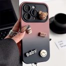 Apple iPhone 13, Szilikon tok, színátmenetes, 3D maci, kávé, smile minta, Teddy Bear Coffee Case, rózsaszín/fekete