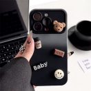 Apple iPhone 12, Szilikon tok, színátmenetes, 3D maci, kávé, smile minta, Teddy Bear Coffee Case, szürke/fekete