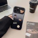 Apple iPhone 15, Szilikon tok, színátmenetes, 3D maci, kávé, smile minta, Teddy Bear Coffee Case, szürke/fekete