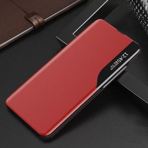 Samsung Galaxy A05s SM-A057F, Oldalra nyíló tok, stand, hívás mutatóval, Wooze FashionBook, piros