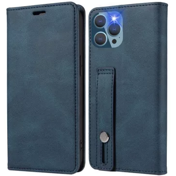   Samsung Galaxy A15 4G / A15 5G SM-A155F / A156B, Oldalra nyíló tok, stand, kártyatartóval, kézpánttal, Wooze Business Plus, kék