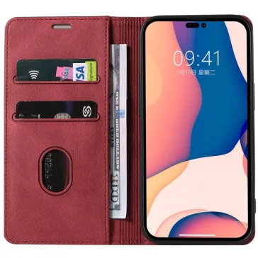   Samsung Galaxy A15 4G / A15 5G SM-A155F / A156B, Oldalra nyíló tok, stand, kártyatartóval, kézpánttal, Wooze Business Plus, piros