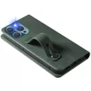 Samsung Galaxy A15 4G / A15 5G SM-A155F / A156B, Oldalra nyíló tok, stand, kártyatartóval, kézpánttal, Wooze Business Plus, sötétzöld