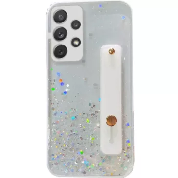   Samsung Galaxy A25 5G SM-A256B, Szilikon tok, közepesen ütésálló, kézpánttal, színátmenetes, csillogó minta, Wooze Strap Star, mintás/fehér