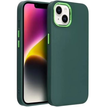   Motorola Moto G14, Szilikon tok, közepesen ütésálló, fémhatású kamera keret, Frame Case, zöld