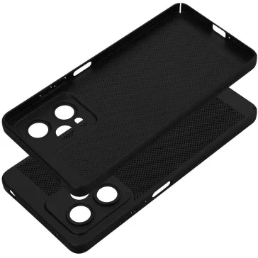   Samsung Galaxy A05 SM-A055F, Műanyag hátlap védőtok, légáteresztő, lyukacsos minta, Breezy, fekete