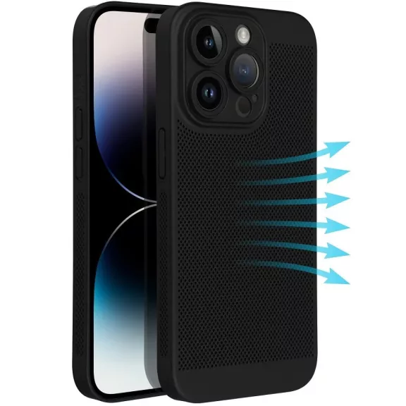 Samsung Galaxy A05 SM-A055F, Műanyag hátlap védőtok, légáteresztő, lyukacsos minta, Breezy, fekete