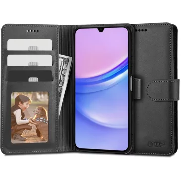  Samsung Galaxy A15 4G / A15 5G SM-A155F / A156B, Oldalra nyíló tok, stand, mágnes csattal, TP Wallett, fekete