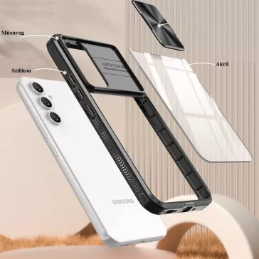   Samsung Galaxy A53 5G SM-A536U, Műanyag hátlap + szilikon keret, átlátszó akril hátlap, kamera védelem, Wooze Trendy, sötétkék