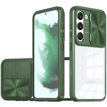   Samsung Galaxy A32 5G SM-A326B, Műanyag hátlap + szilikon keret, átlátszó akril hátlap, kamera védelem, Wooze Trendy, zöld