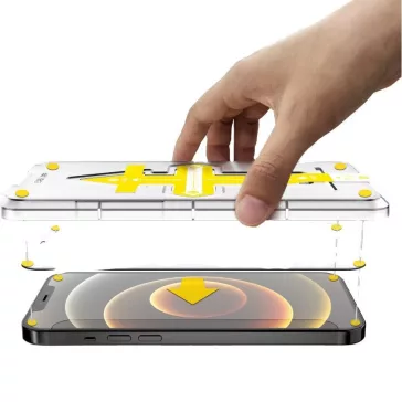   Samsung Galaxy S21 FE 5G SM-G990, Kijelzővédő fólia, ütésálló fólia (az íves részre NEM hajlik rá!), Tempered Glass (edzett üveg), segéd kerettel, Wooze Gorilla Glass, Clear