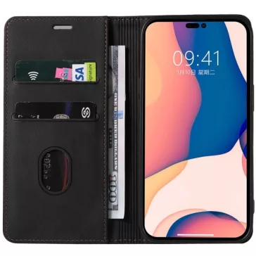   Samsung Galaxy A35 5G SM-A356B, Oldalra nyíló tok, stand, kártyatartóval, kézpánttal, Wooze Business Plus, fekete