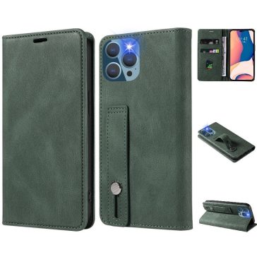   Apple iPhone 16 Plus, Oldalra nyíló tok, stand, kártyatartóval, kézpánttal, Wooze Business Plus, sötétzöld