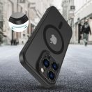 Apple iPhone 16 Pro Max, Műanyag hátlap védőtok + szilikon keret, Magsafe töltővel kompatibilis, kameravédő kerettel, Magcam Magsafe, áttetsző/fekete