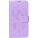 Samsung Galaxy A16 4G / A16 5G SM-A165F / A166B, Oldalra nyíló tok, kártyatartóval, kézpánttal, Álomfogó minta, Mezzo Book, mintás/lila
