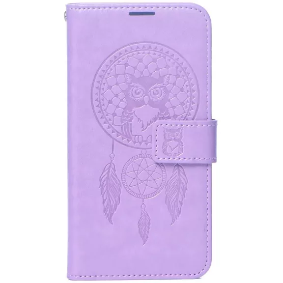 Samsung Galaxy A16 4G / A16 5G SM-A165F / A166B, Oldalra nyíló tok, kártyatartóval, kézpánttal, Álomfogó minta, Mezzo Book, mintás/lila