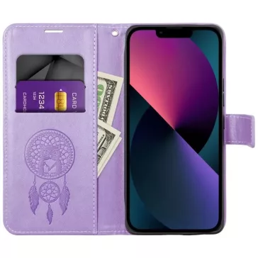   Samsung Galaxy A16 4G / A16 5G SM-A165F / A166B, Oldalra nyíló tok, kártyatartóval, kézpánttal, Álomfogó minta, Mezzo Book, mintás/lila