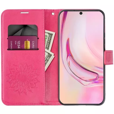   Samsung Galaxy A16 4G / A16 5G SM-A165F / A166B, Oldalra nyíló tok, kártyatartóval, kézpánttal, Mandala minta, Mezzo Book, mintás/magenta