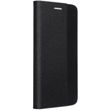   Samsung Galaxy A16 4G / A16 5G SM-A165F / A166B, Oldalra nyíló tok, stand, kártyatartóval, textil minta, Sensitive Book, fekete
