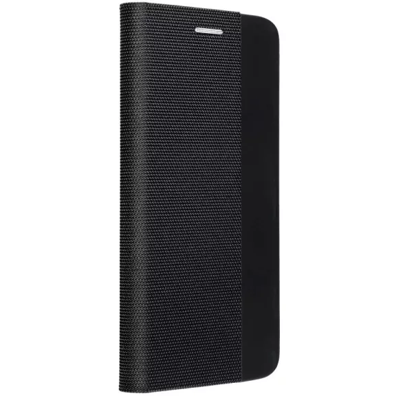Samsung Galaxy A16 4G / A16 5G SM-A165F / A166B, Oldalra nyíló tok, stand, kártyatartóval, textil minta, Sensitive Book, fekete