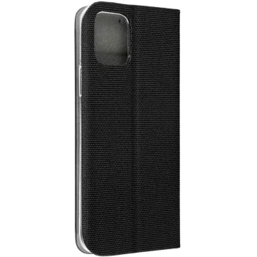   Samsung Galaxy A16 4G / A16 5G SM-A165F / A166B, Oldalra nyíló tok, stand, kártyatartóval, textil minta, Sensitive Book, fekete