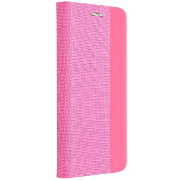 Samsung Galaxy A16 4G / A16 5G SM-A165F / A166B, Oldalra nyíló tok, stand, kártyatartóval, textil minta, Sensitive Book, rózsaszín
