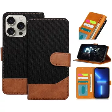   Samsung Galaxy A35 5G SM-A356B, Oldalra nyíló tok, stand, kártyatartóval, farmer minta, Jeans Book, fekete