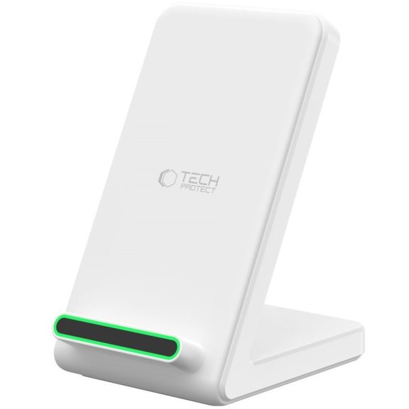 Univerzális vezeték nélküli töltő állomás, Qi Wireless, 15W, asztali tartó, LED-es, Tech-Protect QI15W-A40, fehér